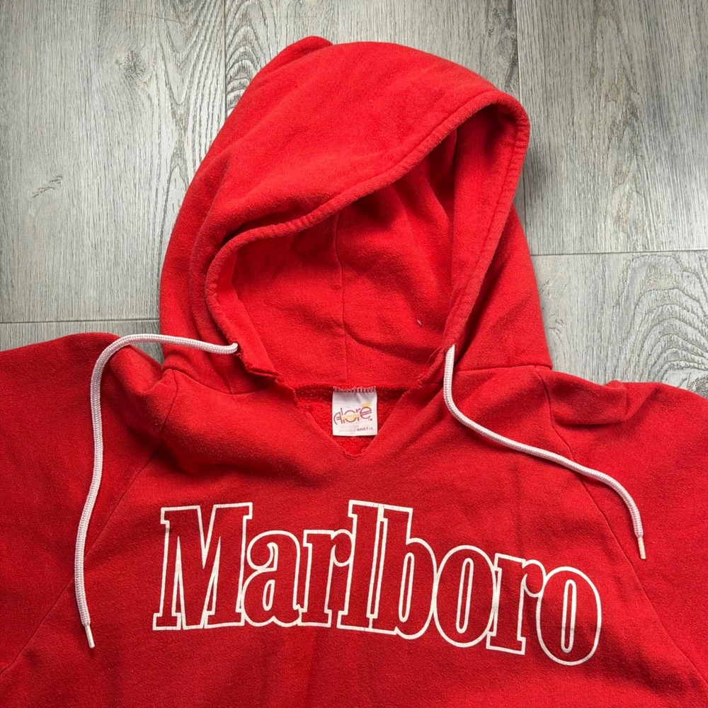 Vintage Marlboro Hoodie Red Alore Made in USA Logo Sweatshirt Mens Large 90s